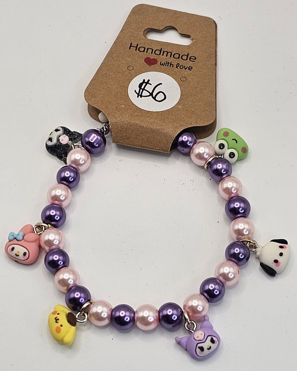 Purple & Pink Glass Kuromi Charm Bracelet