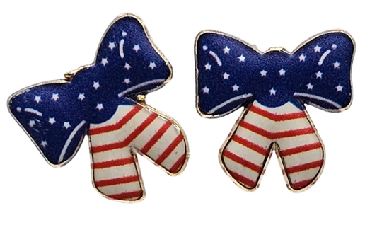 American Flag Theme Bow Stud Earrings