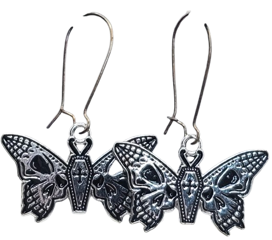 Coffin Skull Butterfly Earrings