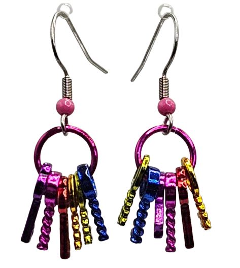 Small Rainbow Keychain Dark Pink Beaded Detail