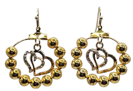 Beaded Hoop with Rhinestone Hearts Earrings