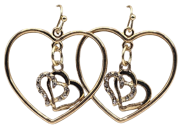 Heart Hoop Gold w/ 2 Hearta in the middle
