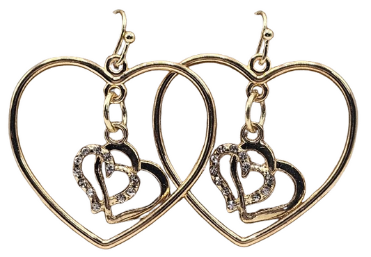 Heart Hoop Gold w/ 2 Hearta in the middle