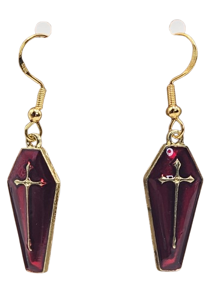 Red Coffin Fishhook Earrings