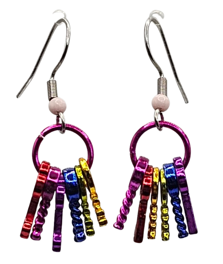 Small Rainbow Keychain Dark Pink Beaded Detail