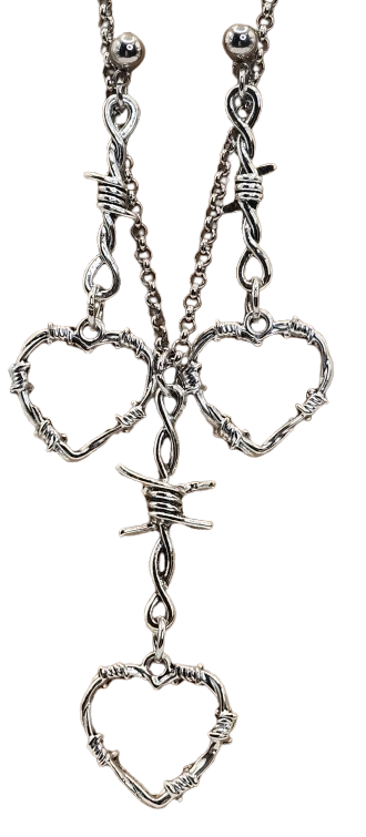(18 inch) Thorns & Barbed Wire Hearts Earring/Necklace Set