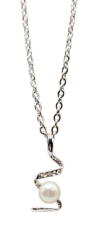 Simple Glass Pearl/Rhinestone Necklace