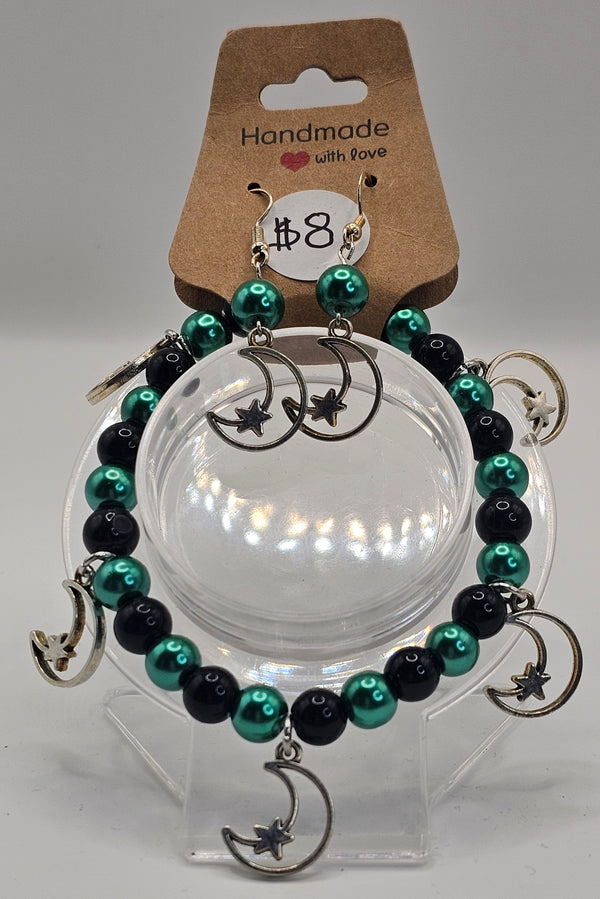 Glass Bead Moon Charm Bracelet/Earring Set