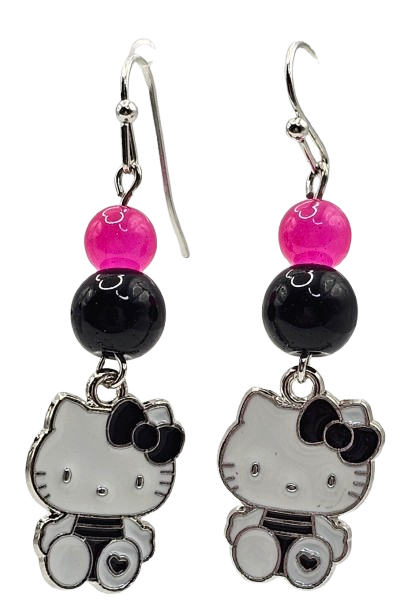 Black Hello Kitty Beaded Detail Earrings