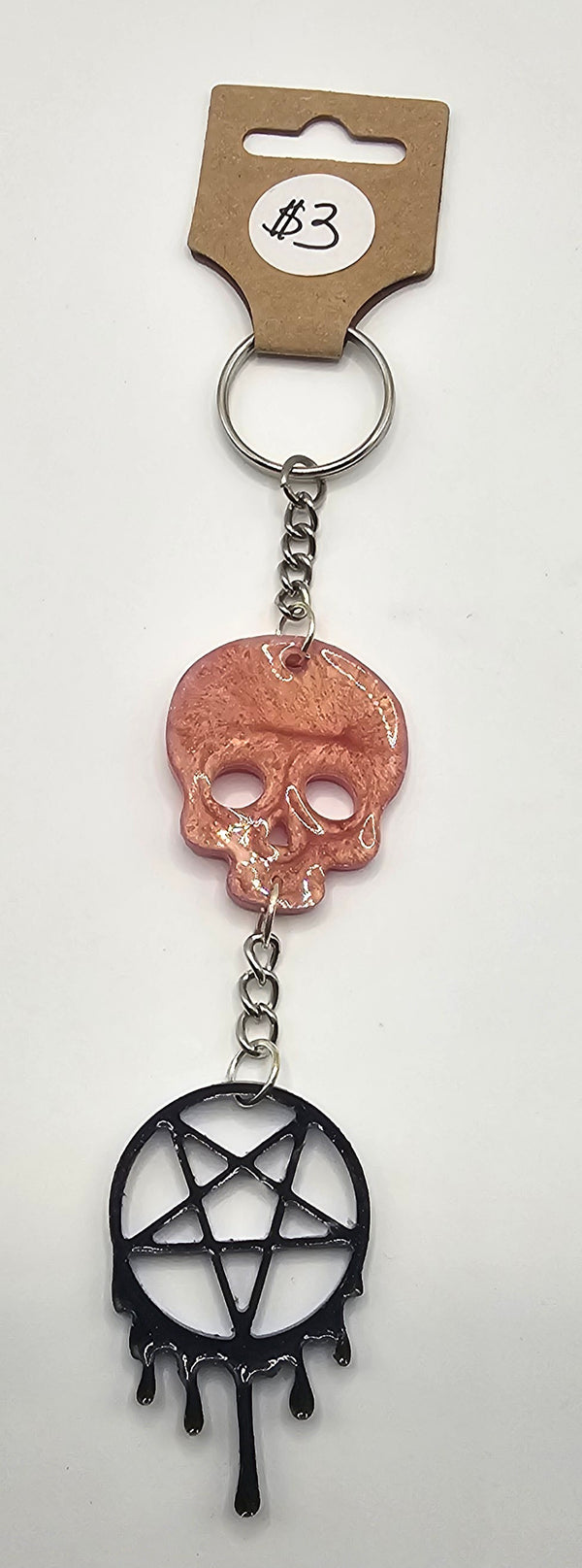 Resin Half Skull Pentacle Keychain