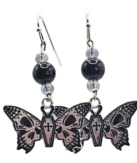 Coffin Skull Butterfly Earrings
