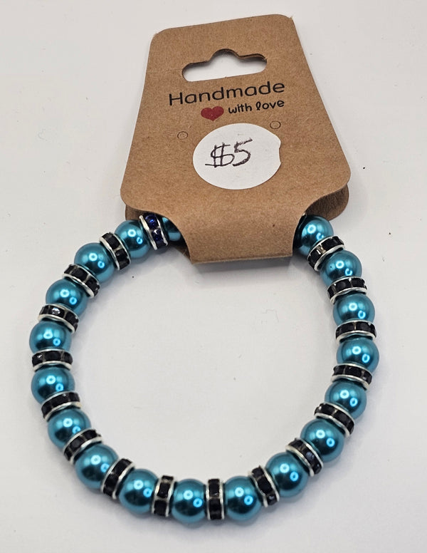 Glass Blue and Black Rhinestone Detail Bracelet