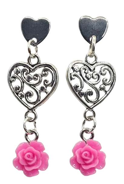 Tribal Hearts and Flowers Style Earrings