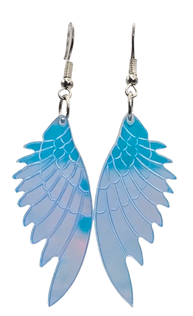 Blue Iridescent Angel Wing Earrings