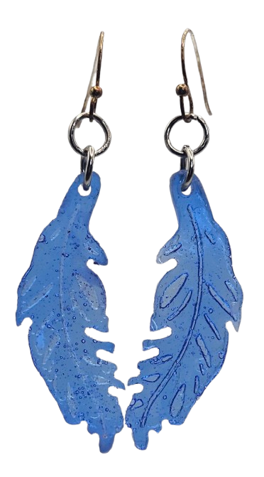 Blue Epoxy Feather Earrings