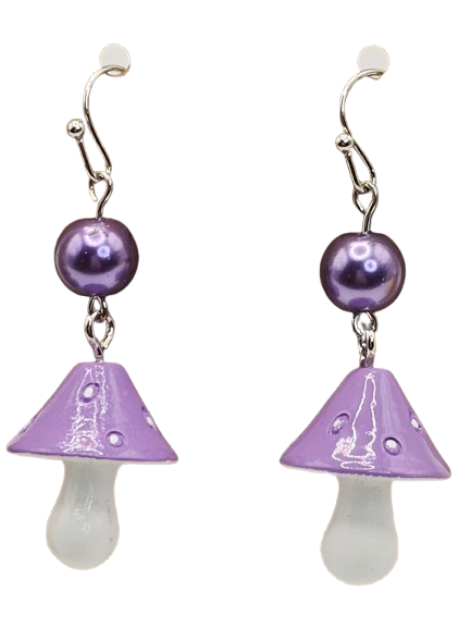 3D Mushroom Earrings w/ glass Bead Detail