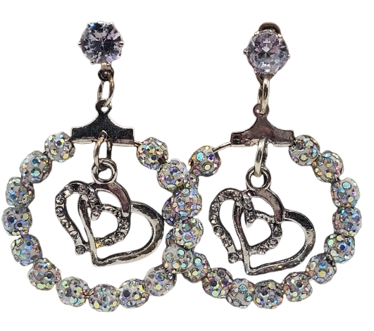 Beaded Hoop with Rhinestone Hearts Earrings