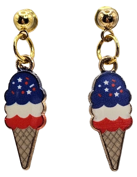 American Flag Theme Ice Cream Drop Stud Earrings