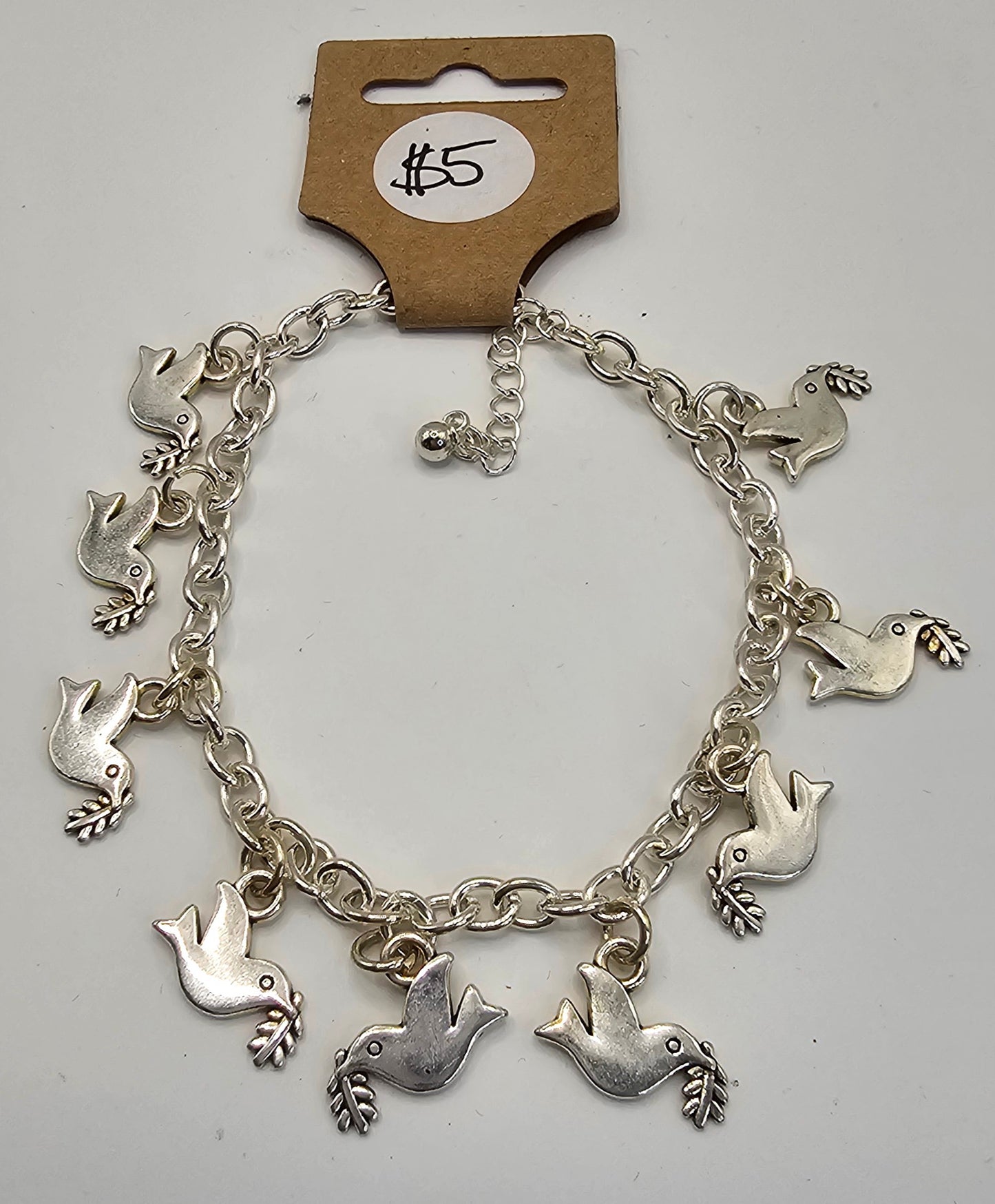 Adjustable Dove Charm Bracelet