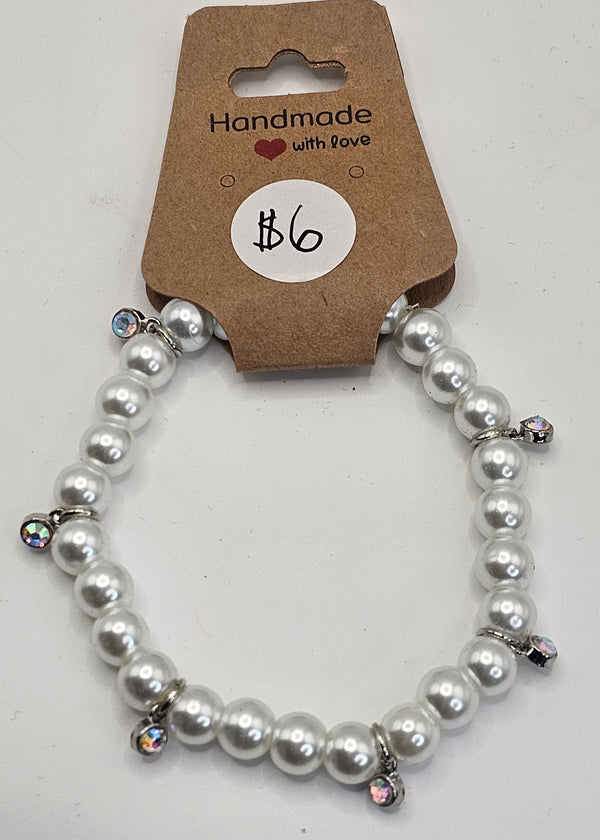 Glass Pearl Rhinestone Charm Bracelet