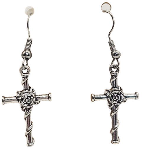 Rose and Vine Cross Earrings