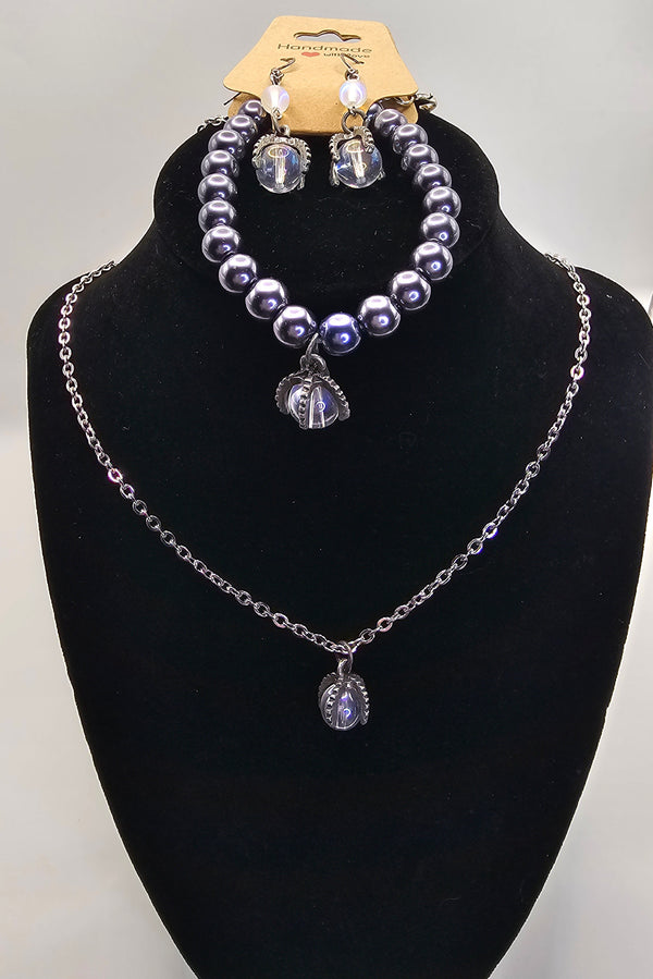 3 Piece Claw Grasping Crystal Set Bracelet (glass), Necklace, and Earrings