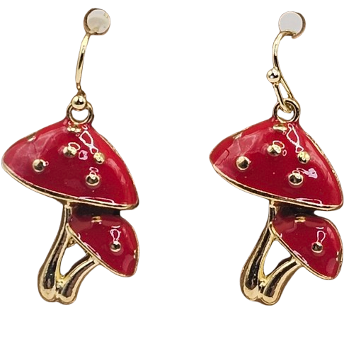 Double Golden Style Mushroom Theme Earrings