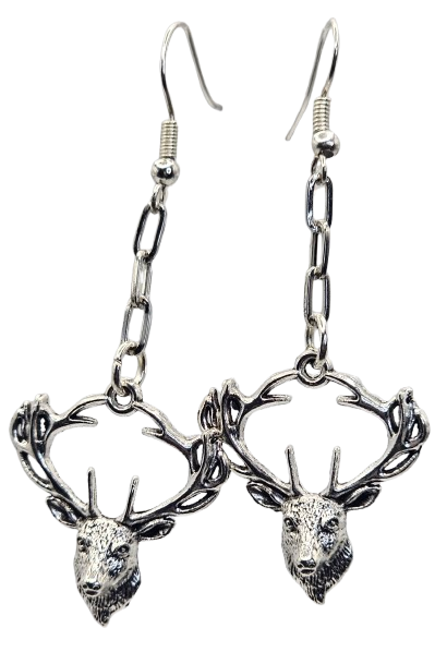 Hanging Deer Head Fishhook Earrings