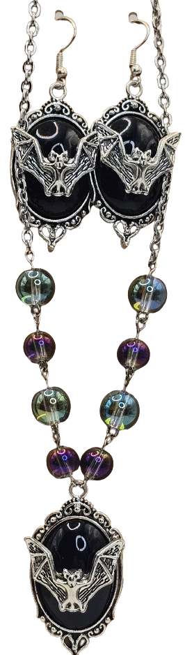 Gothic Bats/Glass Bead Detail Earring/Necklace Set