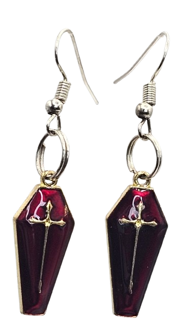 Red Coffin Fishhook Earrings