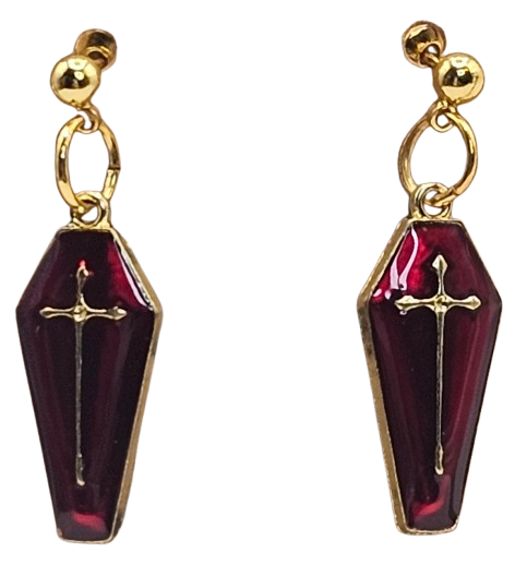 Red Coffin Stud Earrings
