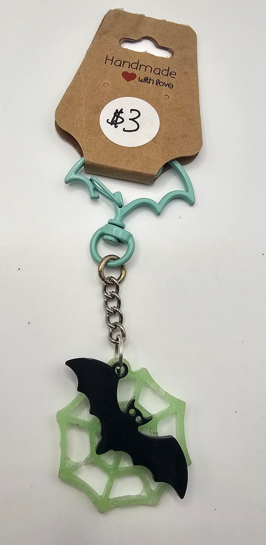 Resin Bat Spider Web Keychain