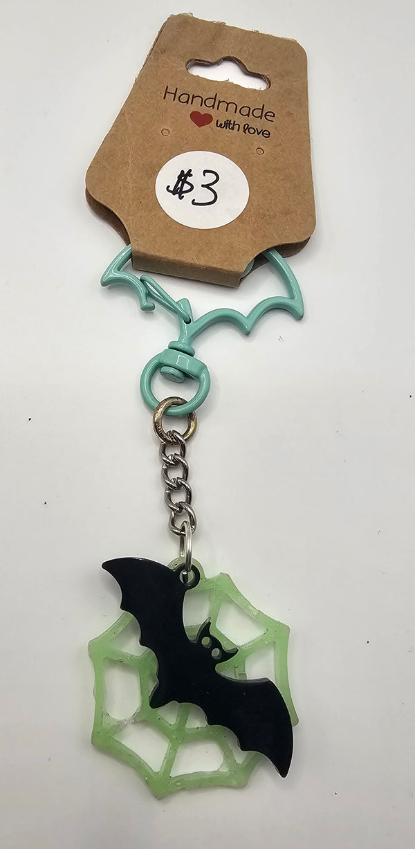 Resin Bat Spider Web Keychain