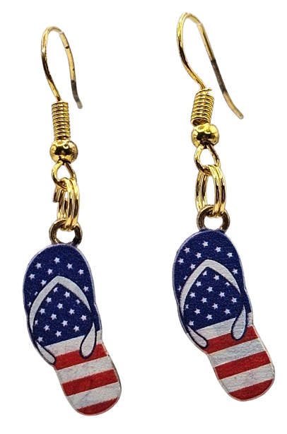 American Flag Theme Sandal Drop Earrings