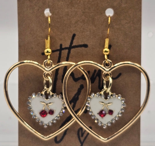 Gold Heart Hoop Earrings With Rhinestone Detail