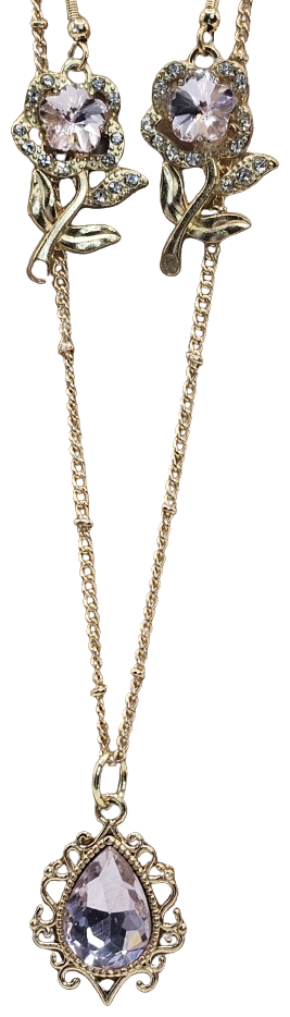Rhinestone Flower Teardrop Earring/Necklace Set