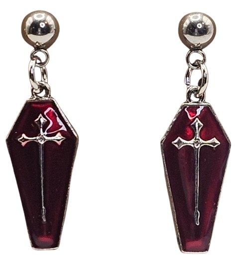 Red Coffin Stud Earrings