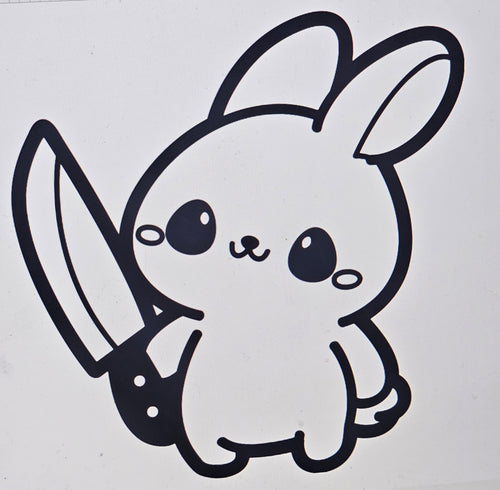 Cute Bunny w/ Knife Small Waterproof Decal