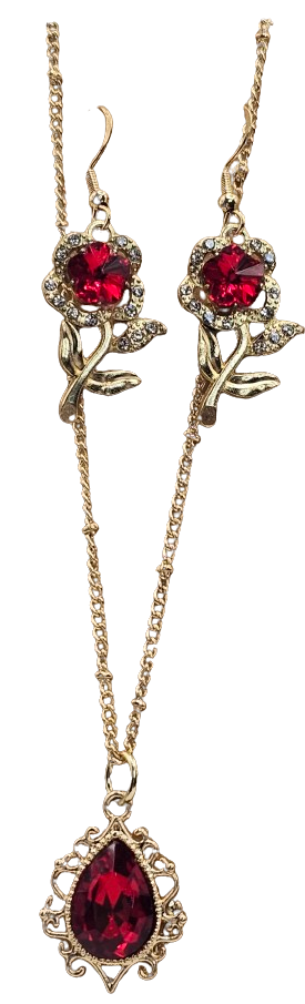 Rhinestone Flower Teardrop Earring/Necklace Set