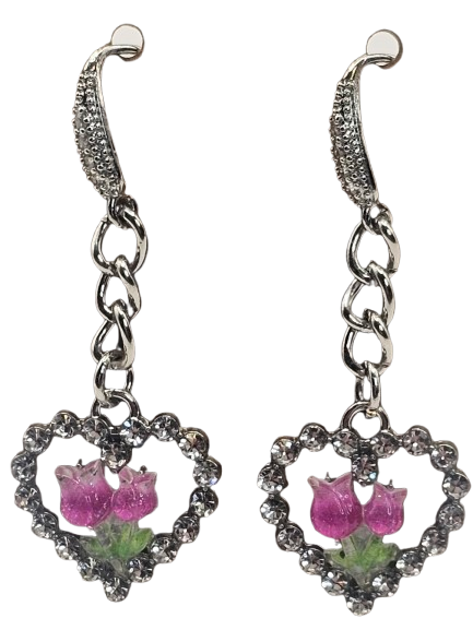 Rhinestone Dangle Flower Earrings