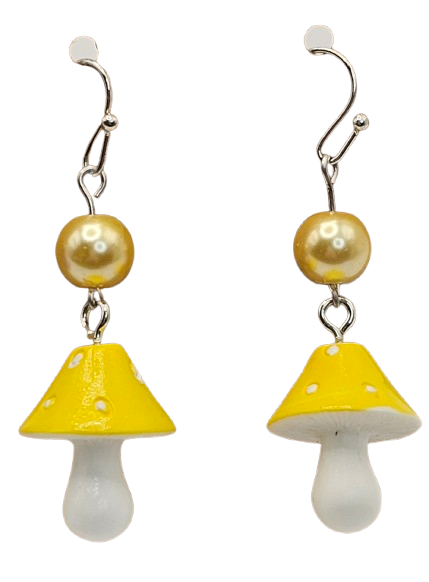 3D Mushroom Earrings w/ glass Bead Detail