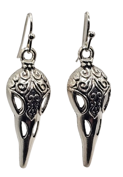 Ball and Hook Style Raven Skull Earrings
