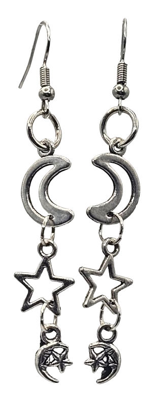 Long Dangle Moon and Stars Earrings