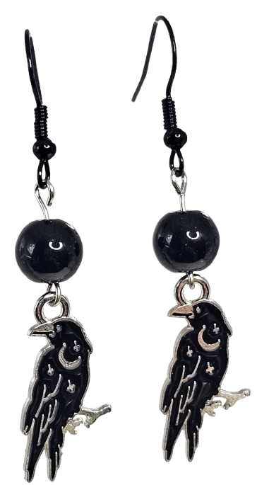 Black Beaded Crow Earrings