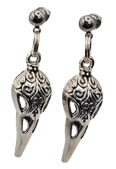 Ball Stud Raven Skull Earrings