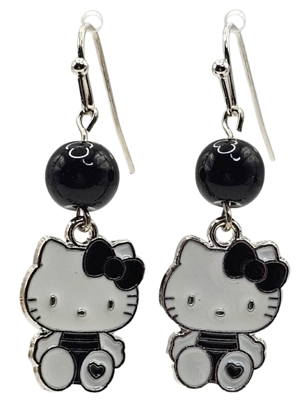 Black Hello Kitty Beaded Detail Earrings
