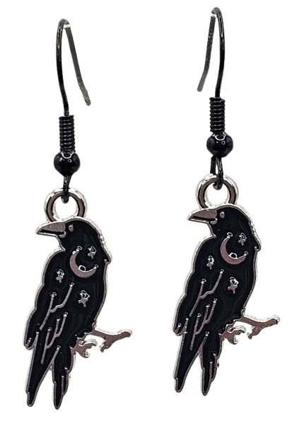 Black Fishook Crow Earrings