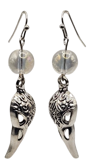 Crystal Ball Raven Skull Earrings