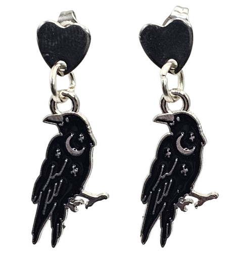 Heart Stud Crow Earrings
