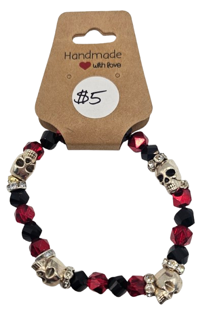 Glass Bead/ Metal Skull Bracelet